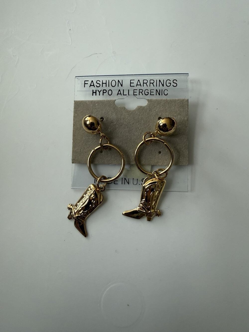 VTG Gold Lightweight Cowboy Boot Dangle Earrings Stud